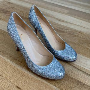 Kate Spade Karoline Silver Glitter Silver Round Toe Heels
